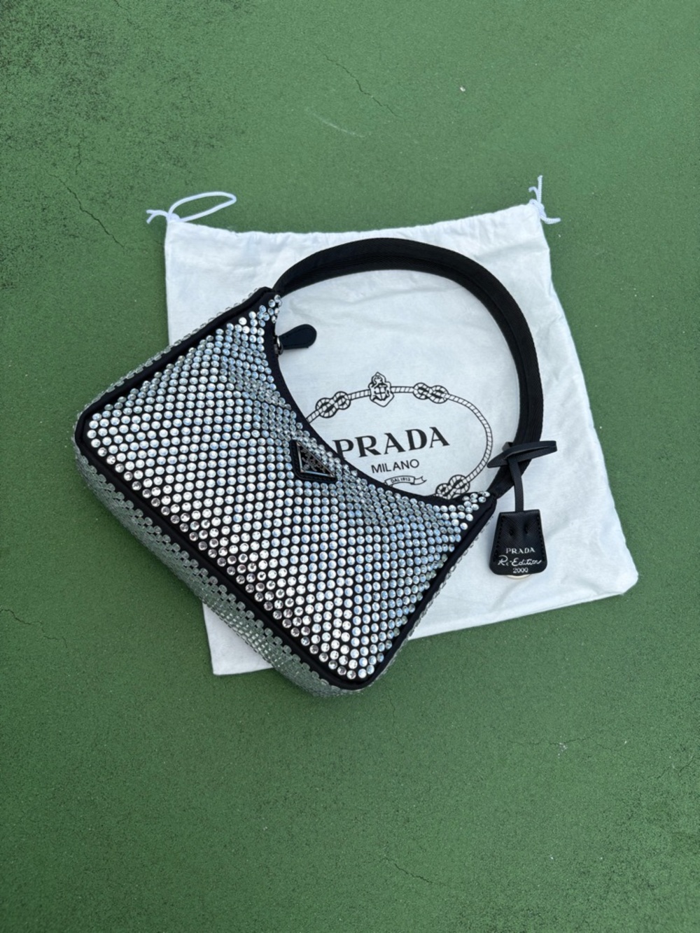 Prada Black Mini Shoulder Bag with Silver Crystal Studs - Picture 8 of 9